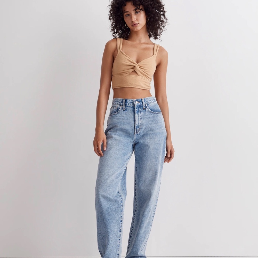 Madewell Cutout Knot-Front Crop Tank Top in Dried Straw